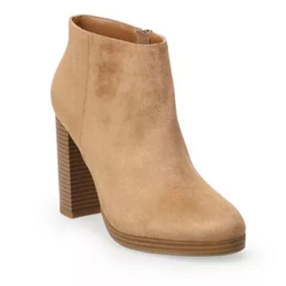 LC Lauren Conrad Addisonn Women's Block Heel Ankle Boots cognac - Picture 1 of 5